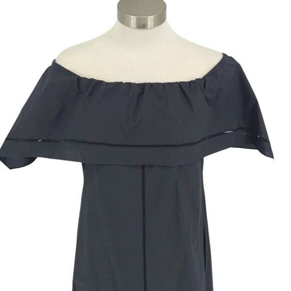 Theory Womens Off Shoulder Asymmetric Hem Midi Fit & Flare Dress Black Medium - Picture 3 of 8